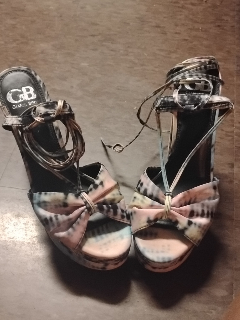 Gianni Bini Multicolor Tie-Dye Bow Platform Sandals